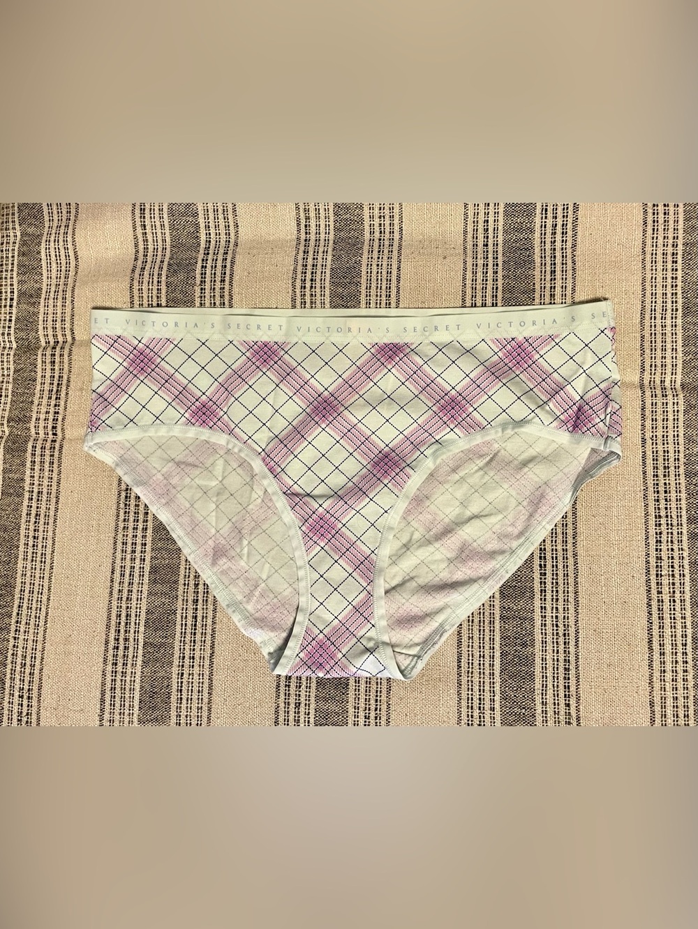NWT Victoria's Secret Stretch Hiphugger Plaid Bikini Panties in Light Green